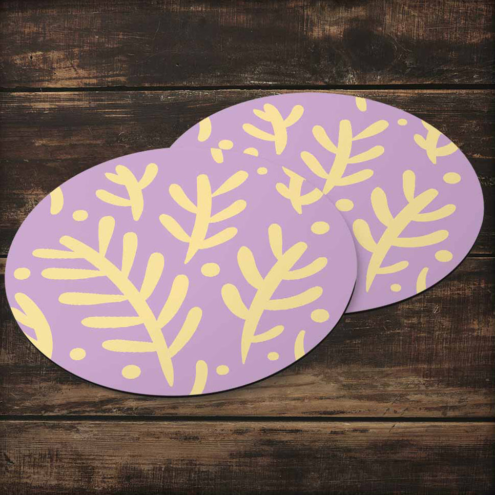 Branch And Leaves Organic Pattern Block Style Tea Coaster