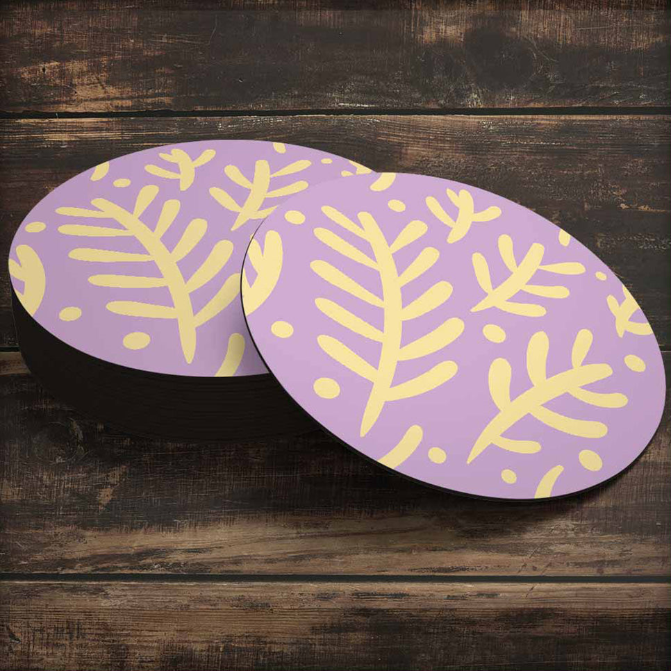 Branch And Leaves Organic Pattern Block Style Tea Coaster